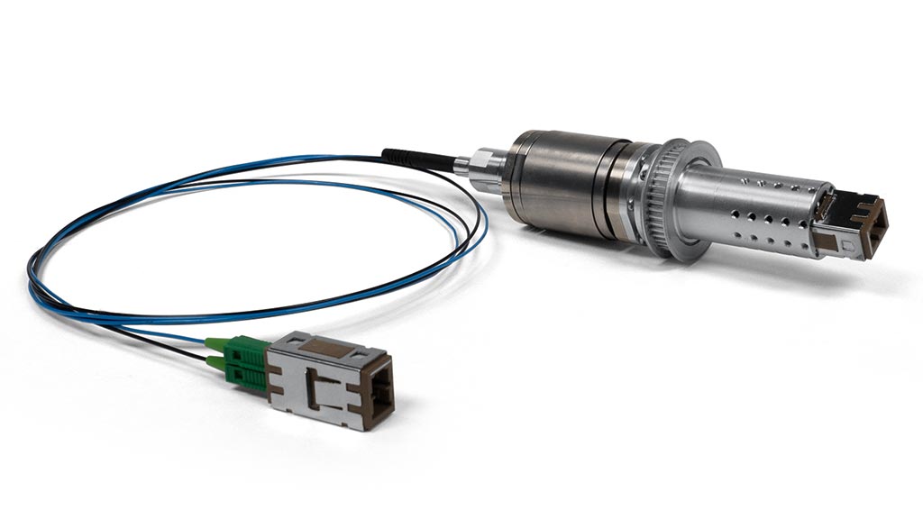 SPINNER high speed fiber optic rotary joint with 2 channels and outer diameter of 28 mm